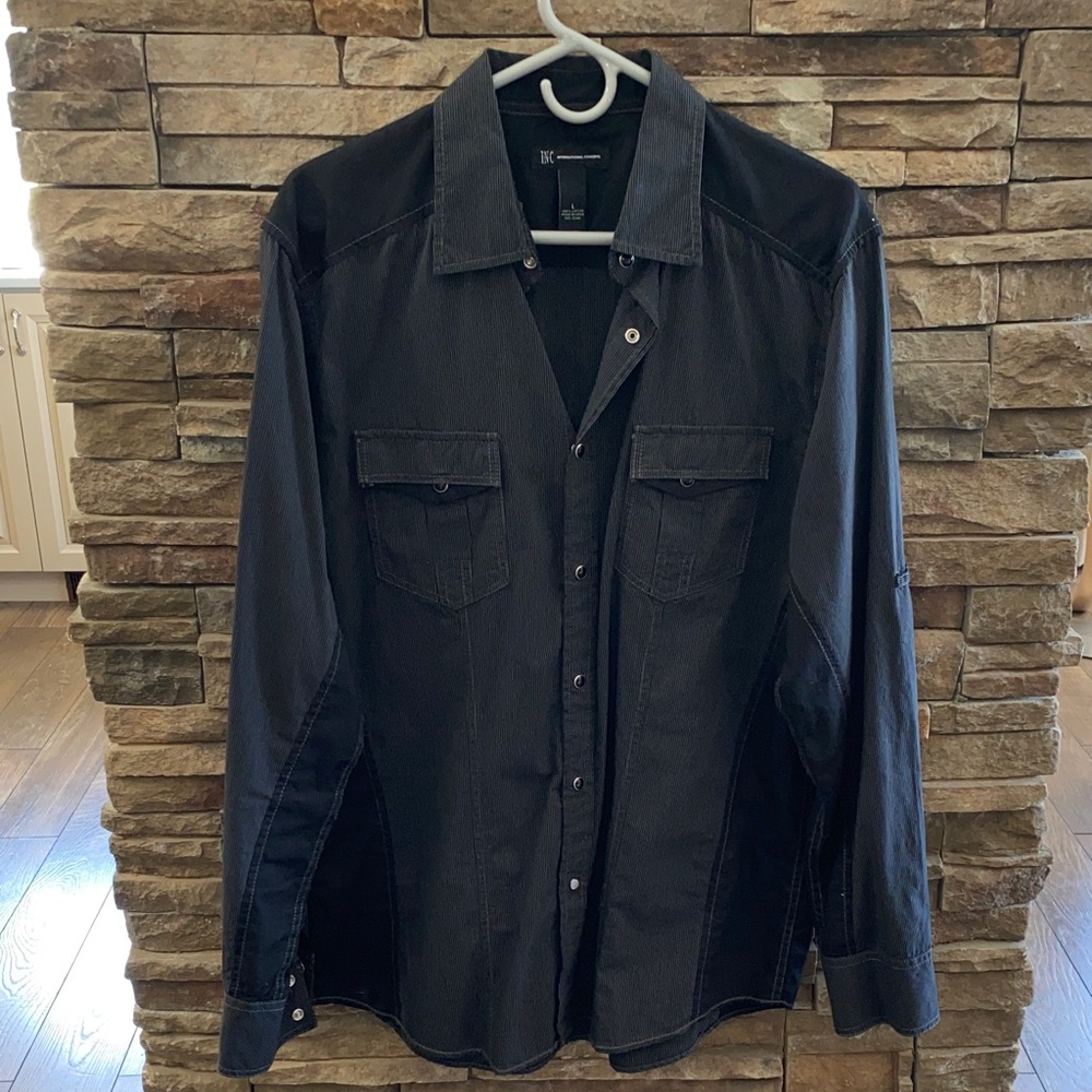 INC International Concepts Striped Black Shirt